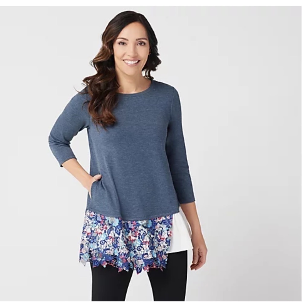 LOGO Lounge  Top with Poplin Ruffle Hem sz S T130